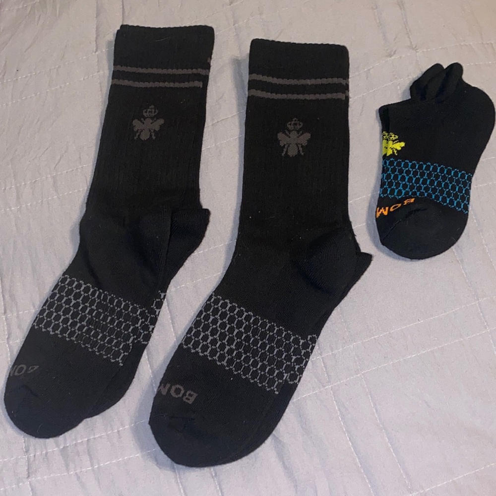 Bombas Socks Lot 3 Pairs New With Tags Medium Crew + XS No Show Black Cushioned